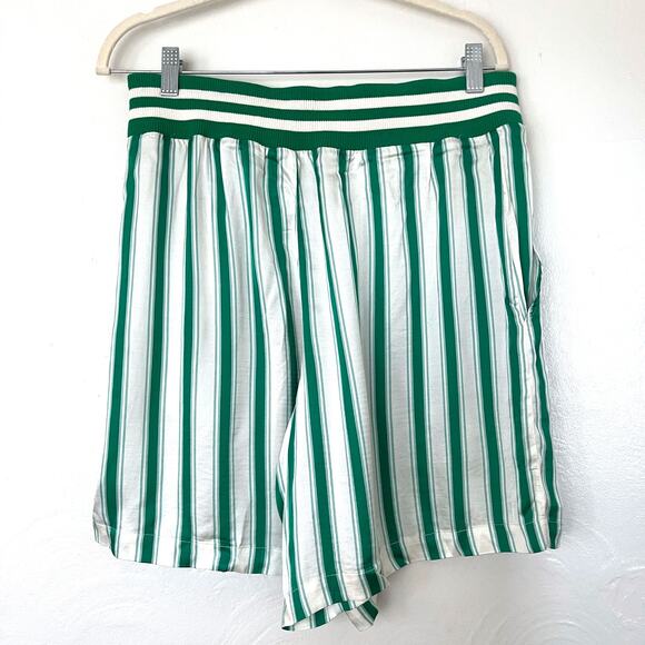 ANTHROPOLOGIE Silky Stripe Bermuda Boxer Shorts in Green Cream  Size M - Picture 4 of 11